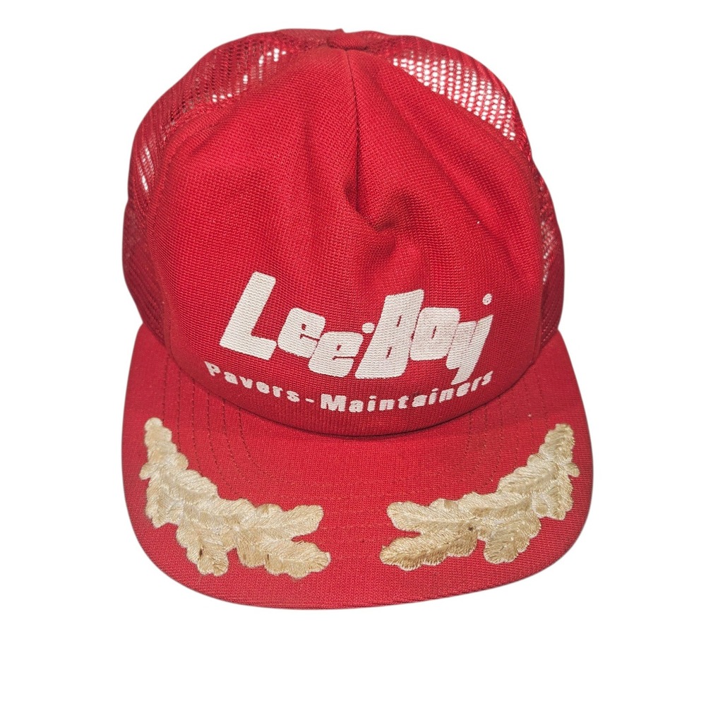VTG LeeBoy Pavers Maintainers Trucker Hat Red Scrambled Eggs Made in USA Sz OSFA